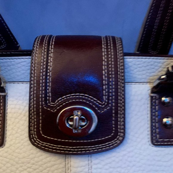  F13961 Hamilton Pebble Leather Tote Bag Off White Brown Coach Purse - Picture 3 of 16